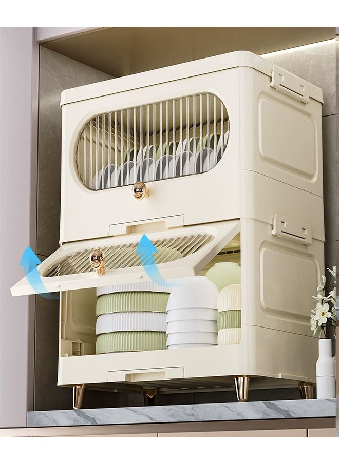 3-Layer Kitchen Dish Rack Cabinet with Transparent Cover, Drawer & Drain Tray – (72.5 × 40.5 × 30.5 cm) - Image 3